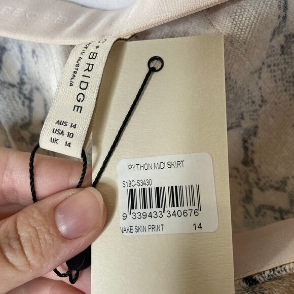 Bec and Bridge Python Midi Slip Skirt Cream Gray Womens US 10 New Snake Print - Picture 8 of 11